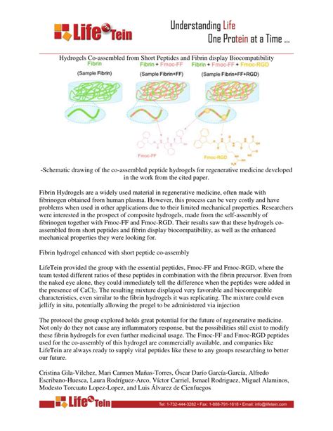 Pdf Hydrogels Co Assembled From Short Peptides And Fibrin Display