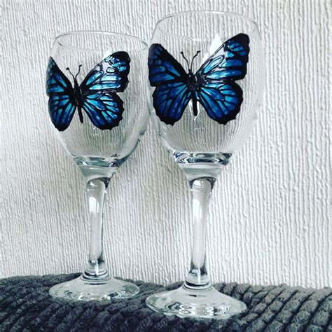 1 Butterfly Wine Glass Hand Painted Butterfly Art Glass