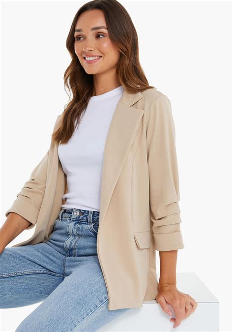 Buy Womens Quiz Plain Notched Lapel Ruched Sleeve Blazer With Flap