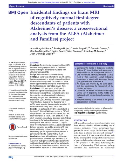 Pdf Incidental Findings On Brain Mri Of Cognitively Normal First