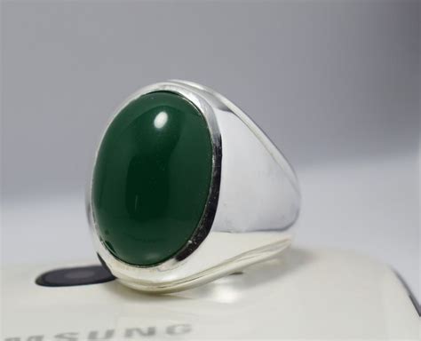 Dark Green Yemeni Aqeeq Ring Aqiq Akik Bague 925 Sterling Silver Ring