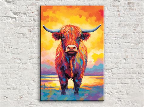 Rustic Highland Cow Canvas Farmhouse Decor Scottish Cow Wall Art