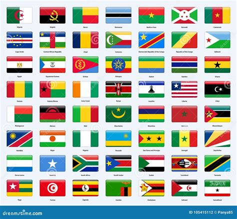 Tous Les Drapeaux Des Pays De Lafrique Style Brillant De Rectangle