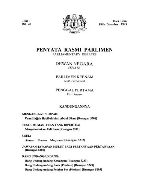 Pdf Penyata Rasmi Parlimen Malaysia Parlimen Keenam Dewan Negara