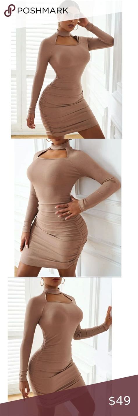 Choker Neck Ruched Bodycon Dress Bodycon Dress Necklines For Dresses