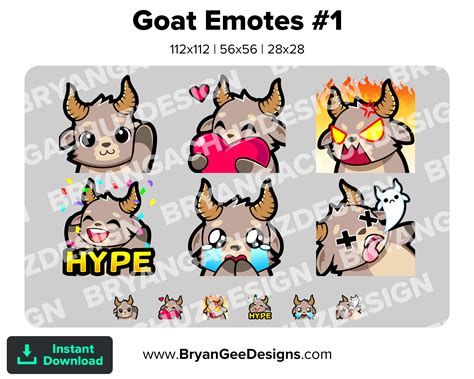 Goat Twitch Emotes For Streaming Wave Love Rage Hype Sad Rip Etsy Denmark