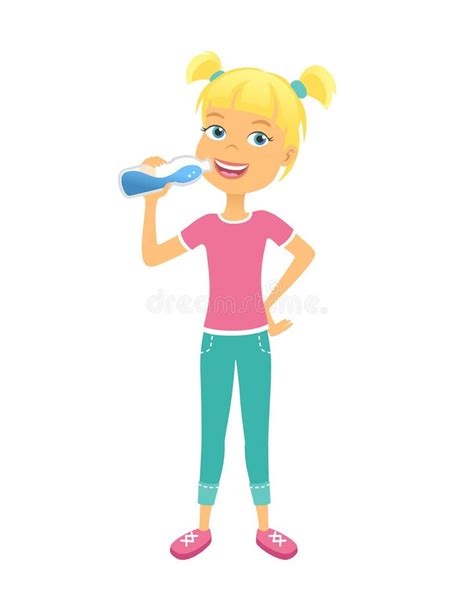 Happy Children Drinking Water Stock Vector Illustration Of Girl Wear