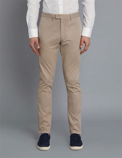 Men S Beige Garment Dye Slim Fit Chinos Hawes Curtis