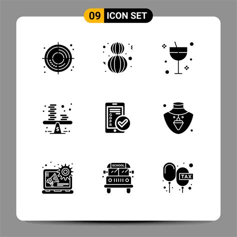 9 Thematic Vector Solid Glyphs And Editable Symbols Of Mobile Coins