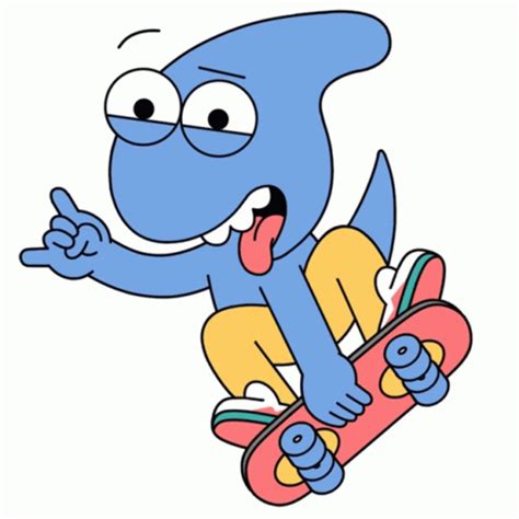 Blue Dinosaur Performs Trick Sticker Skater Dinos Big Eyes Blue