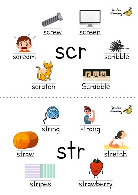 Consonant Cluster Scr And Str Poster By Teacher Lindsey Phonics Words