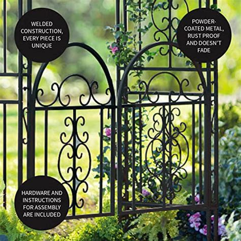 Plow And Hearth Arch Metal Outdoor Garden Arbor With Double Gate