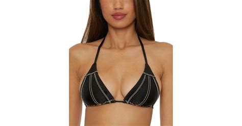 Becca Color Sheen Contrast Stitch Triangle Bikini Top In Black Lyst