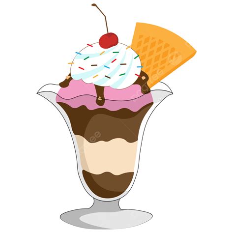 Ice Cream Sundae With Waffles Dessert Sweet Ice Cream Png And Vector