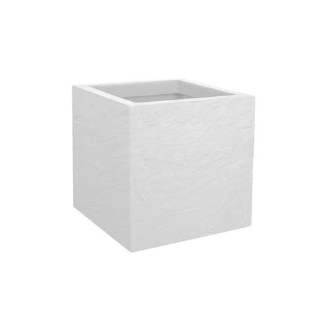 Jardinière Carrée Volcania Up Effet Pierre 21 L Blanc Cérusé Eda à