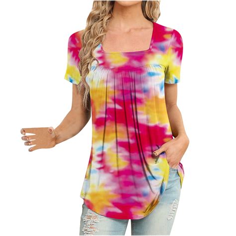 Scyoekwg Trendy Womens Tops Short Sleeve Hide Belly Tunic Tops Classic