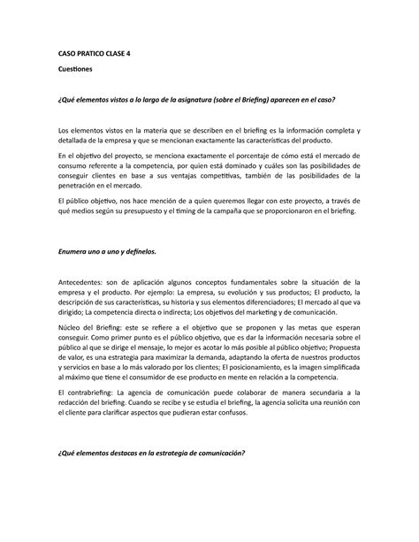 CASO Pratico Clase 4 Elementos Sobre El Briefing CASO PRATICO CLASE