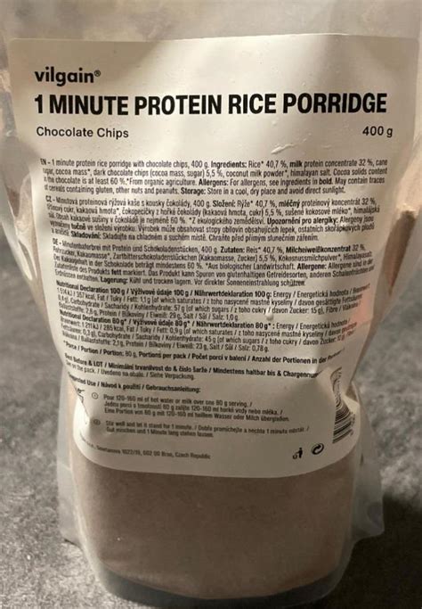 Minute Protein Rice Porridge Chocolate Chips Vilgain Kalorie Kj A