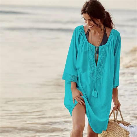 Solid Women Bikini Cover Up Summer Swimsuit Bikini Loose Beach Dress Femme Sexy Cover Ups Praia