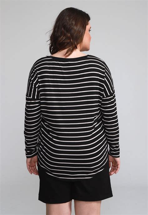 Blusa Lnd Lunender Mais Mulher Plus Size Listrada Preta Compre Agora