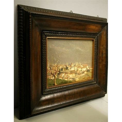 Antico Quadro Olio Tavola Achille Locatelli Paesaggio Veduta Bergamo