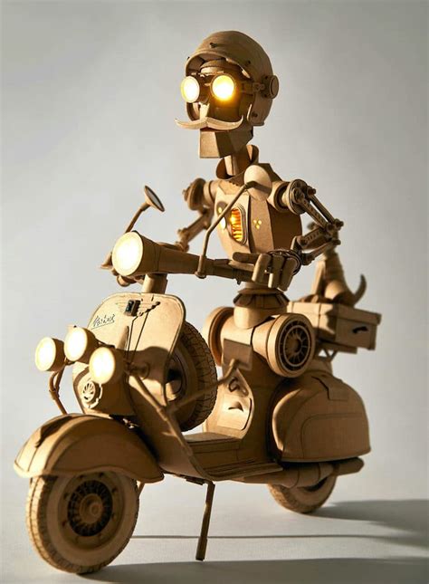 Intricate Cardboard Robots Feature Led Lights And Moveable Limbs