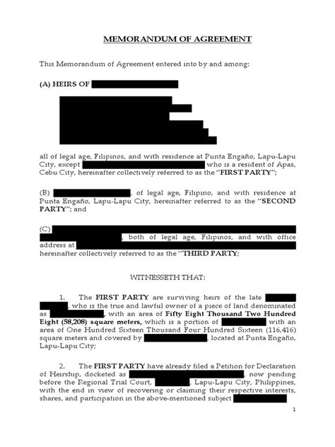 Sample Memorandum Of Agreement Pdf Lawsuit Common Law