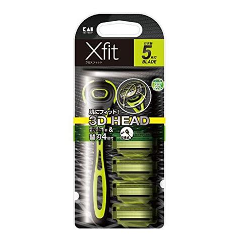 貝印 Xfit 5枚刃 替刃 4個付 1セット 髭剃り カミソリ メンズ 男性 敏感肌 本体 替刃4個 グリーン ブラック 1個 X 1 Tba171422077599100 Maisonm