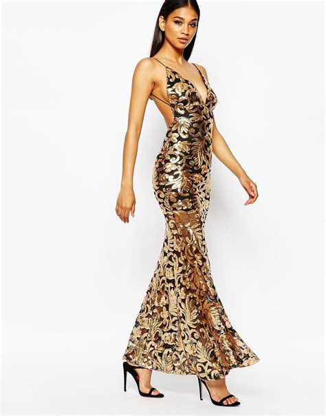 Lyst Club L Showstopper Open Back Sequin Maxi Dress With Fishtail In