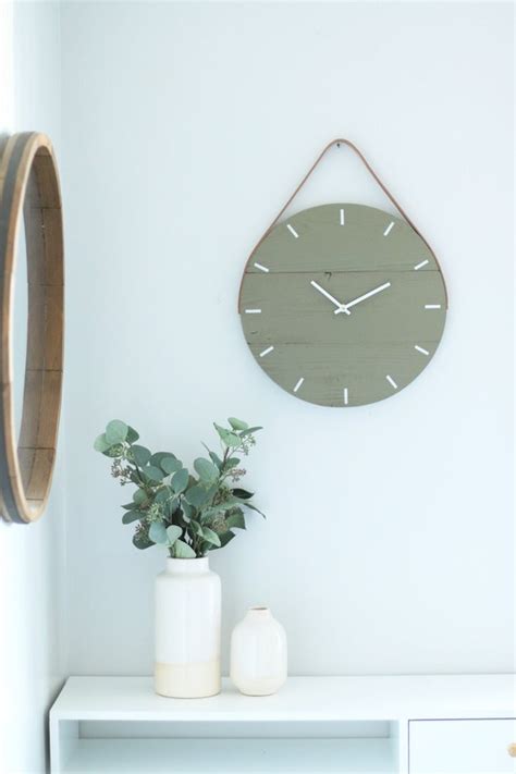 Horloge Murale Vert Olive Et Cuir Cuir Authentique Etsy