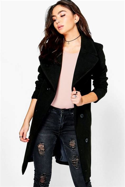 Maya Oversized Collar Double Breasted Coat Boohoo