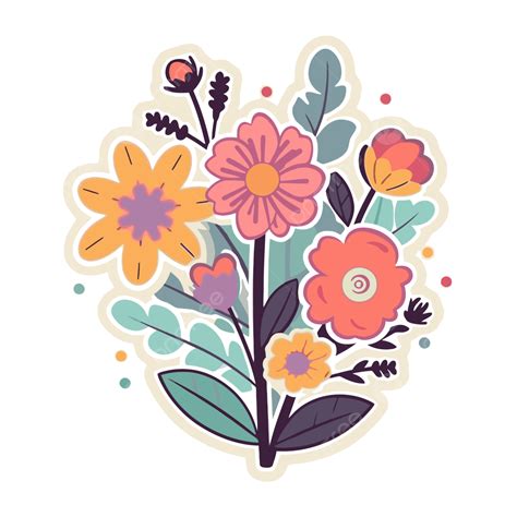 Etiqueta De Ramo Con Flores De Colores Vector Png Flores Pegatina