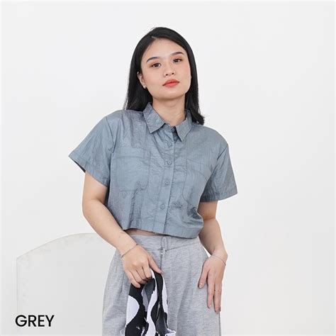 Jual Kemeja Crop Top Crinkle Gemini Baju Cargo Kemeja Kerja Kantor