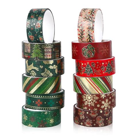 Rolls Christmas Washi Tape Xmas Gold Foil Washi Tape Decorative