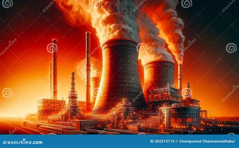 Electric Power Plant Emitting Smoke And Steam Ai Generator Image Stock