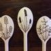 Wood Burned Cooking Spoons In Shaded Leaves And Flower Set Of