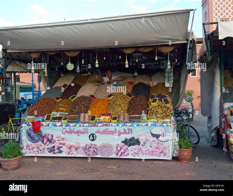 Nuts And Dried Fruit On Display In A Stall On Djemaa El Fna Market