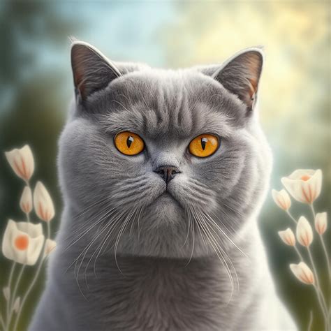 Um gato de olhos amarelos está sentado em um campo de flores Foto