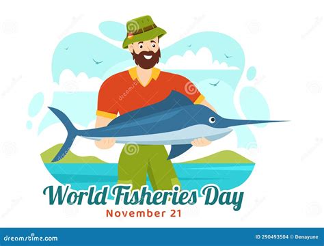 Ilustración Vectorial Del Día Mundial De La Pesca Del Pescador Con