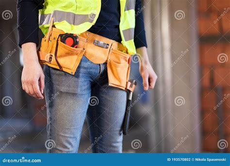 Construction Site Worker Wearing Belt With Tools Stock Photo Image Of