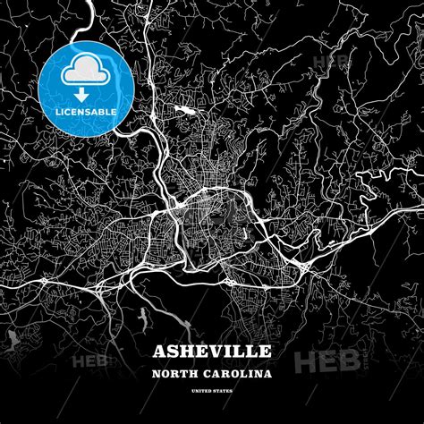 Black map poster template of Asheville, North Carolina, USA - HEBSTREITS