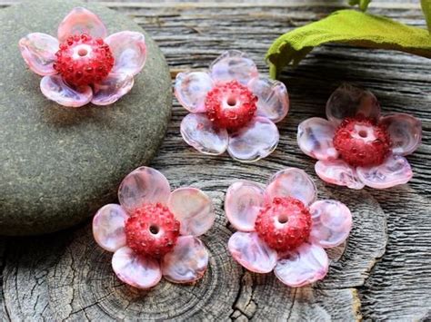 Lampwork Flower Beads Pink Flower 1 Pcslampwork Glass Beads Etsy