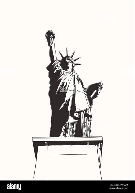 Sketch Of Statue Of Liberty New York City Usa Hand Drawn Vector