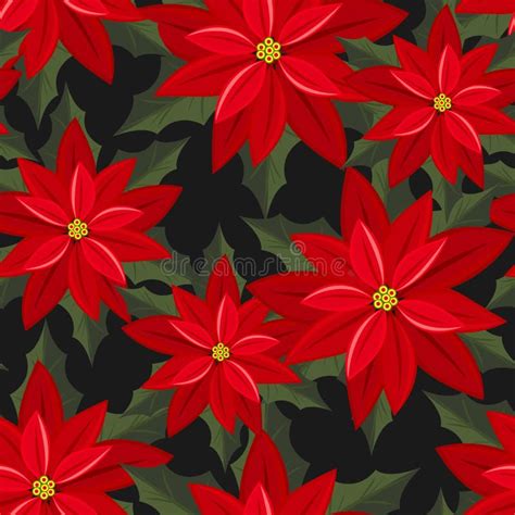 Poinsettia Christmas Flowers And Snowflakes Seamless Pattern Stock