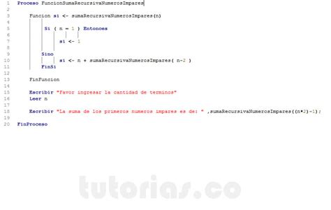 Recursividad Pseint Suma Recursiva De Numeros Impares Tutorias Co