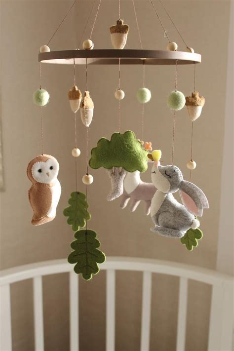 Woodland Baby Crib Hanging Music Forest Mobile Felt Owl Deer Etsy