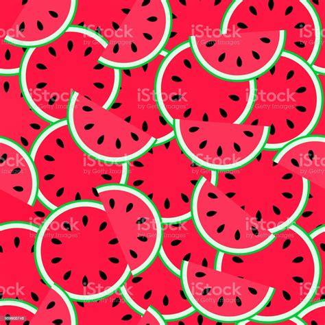 Watermelon Seamless Pattern Repeated Background With Melon Slices Vector Illustration Fresh