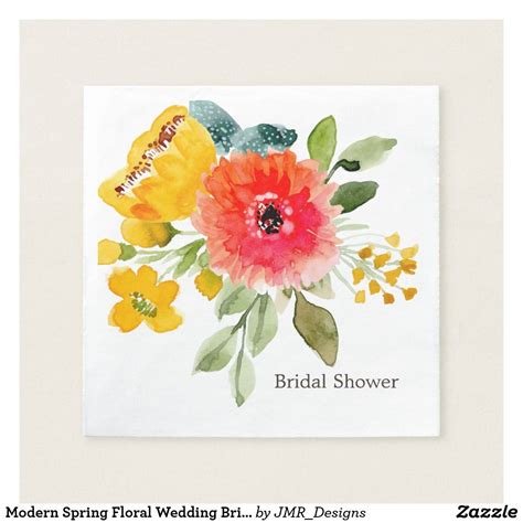 Modern Spring Floral Wedding Bridal Shower Napkin Modern Bridal