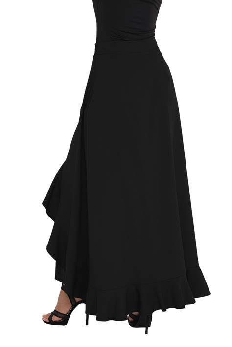 Black Chiffon Tie Waist Ruffle Palazzo Pants Long Sleeve Maxi Dress