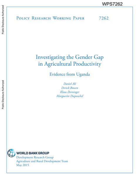 Pdf Investigating The Gender Gap In Agricultural Productivity